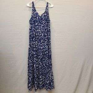 Lucky Brand Dress Womens Large Blue Vines Floral Birds Tank Summer Maxi Dress